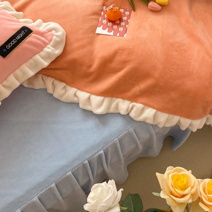 91家纺网 家纺一手货源 找家纺 金爱家2021新款牛奶绒230g糖果色单床笠 糖果色-美人蕉橙