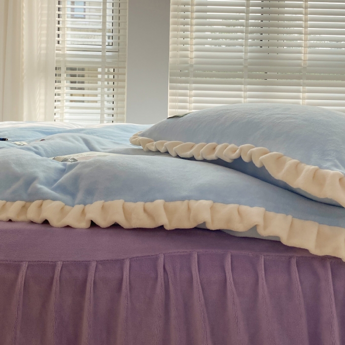 91家纺网 家纺一手货源 找家纺 金爱家2021新款牛奶绒230g糖果色单床笠 糖果色-清水蓝