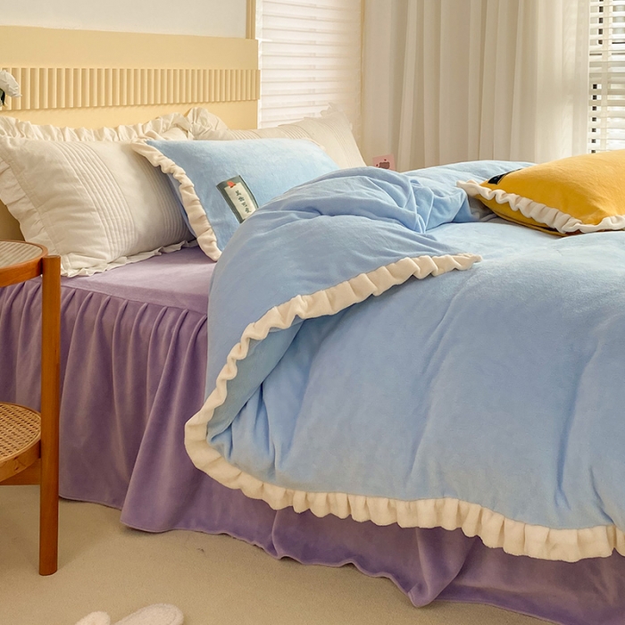 91家纺网 家纺一手货源 找家纺 金爱家2021新款牛奶绒230g糖果色单床笠 糖果色-清水蓝