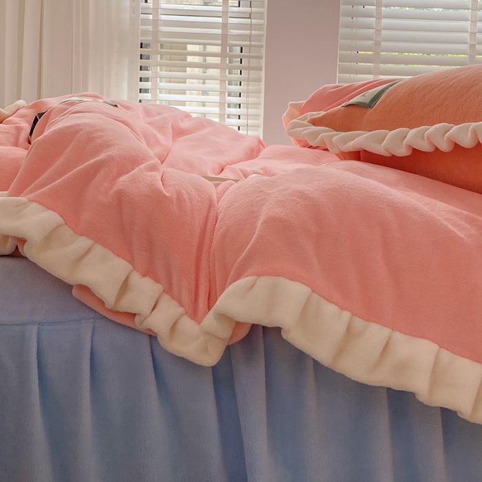 91家纺网 家纺一手货源 找家纺 金爱家2021新款牛奶绒230g糖果色单床笠 糖果色-樱花粉