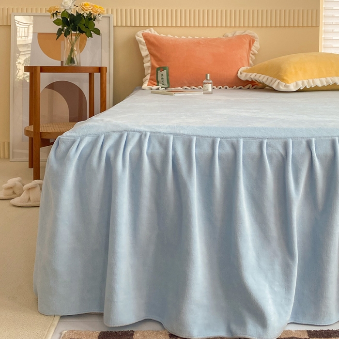 91家纺网 家纺一手货源 找家纺 金爱家2021新款牛奶绒230g糖果色单床裙 糖果色-樱花粉