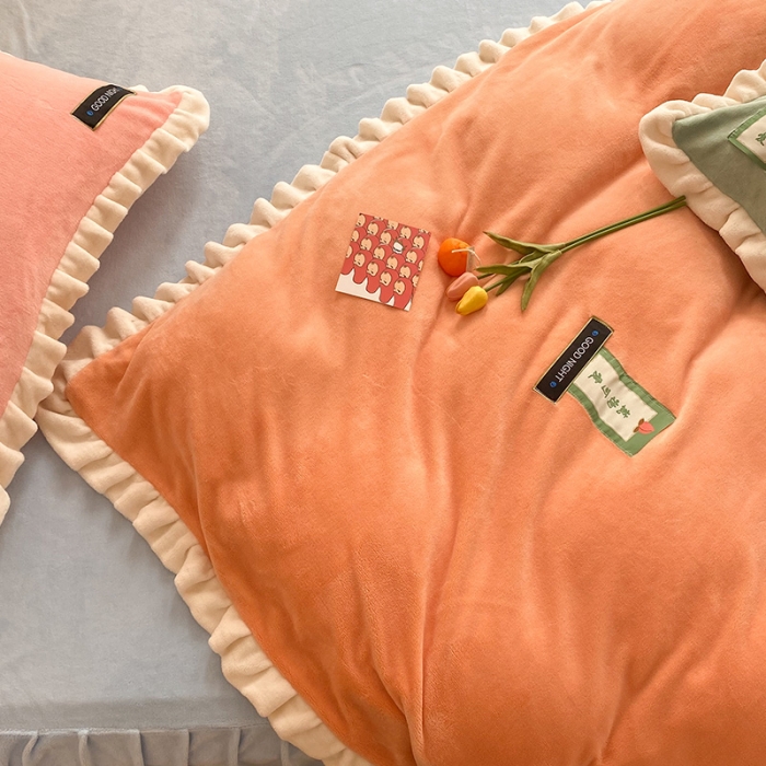 91家纺网 家纺一手货源 找家纺 金爱家2021新款牛奶绒230g糖果色单被套 糖果色-美人蕉橙