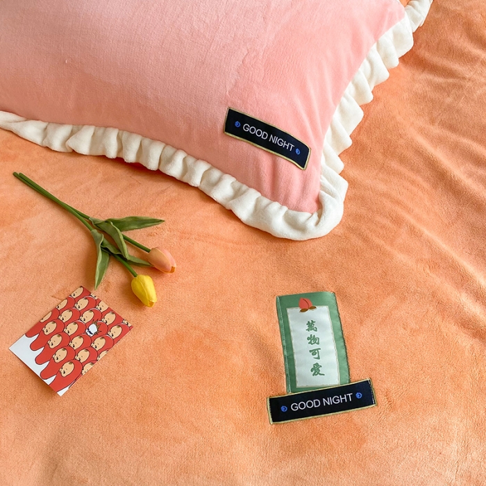 91家纺网 家纺一手货源 找家纺 金爱家2021新款牛奶绒230g糖果色单被套 糖果色-美人蕉橙