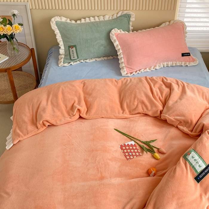 91家纺网 家纺一手货源 找家纺 金爱家2021新款牛奶绒230g糖果色单被套 糖果色-美人蕉橙