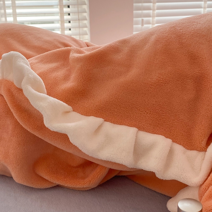 91家纺网 家纺一手货源 找家纺 金爱家2021新款牛奶绒230g糖果色单被套 糖果色-美人蕉橙