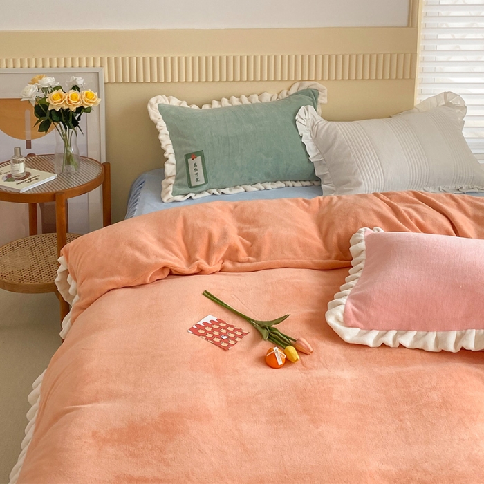 91家纺网 家纺一手货源 找家纺 金爱家2021新款牛奶绒230g糖果色单被套 糖果色-美人蕉橙
