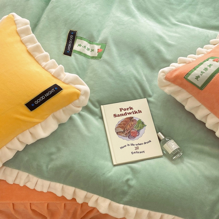 91家纺网 家纺一手货源 找家纺 金爱家2021新款牛奶绒230g糖果色单被套 糖果色-明绿