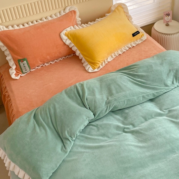 91家纺网 家纺一手货源 找家纺 金爱家2021新款牛奶绒230g糖果色单被套 糖果色-明绿