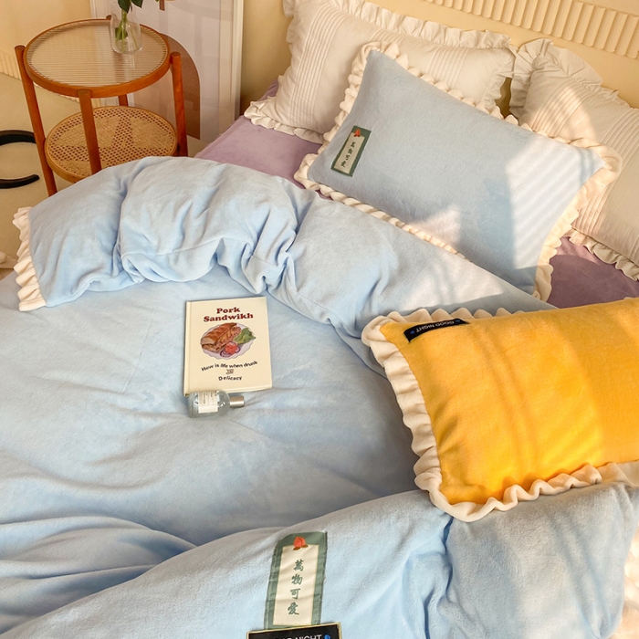 91家纺网 家纺一手货源 找家纺 金爱家2021新款牛奶绒230g糖果色单被套 糖果色-清水蓝