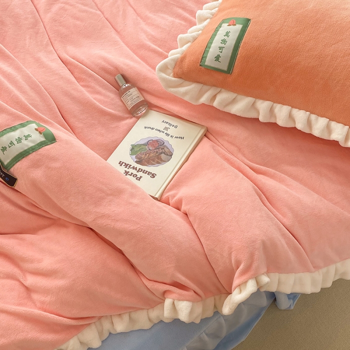 91家纺网 家纺一手货源 找家纺 金爱家2021新款牛奶绒230g糖果色单被套 糖果色-樱花粉