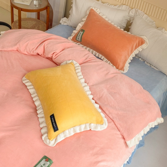 91家纺网 家纺一手货源 找家纺 金爱家2021新款牛奶绒230g糖果色单被套 糖果色-樱花粉