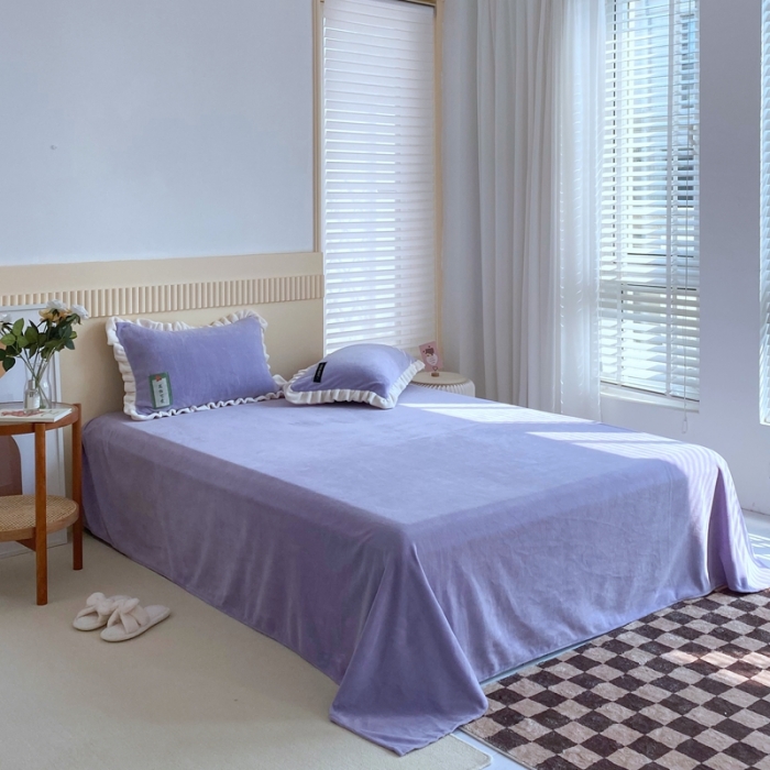 91家纺网 家纺一手货源 找家纺 金爱家 2021新款牛奶绒230g糖果色单床单 糖果色-风信紫