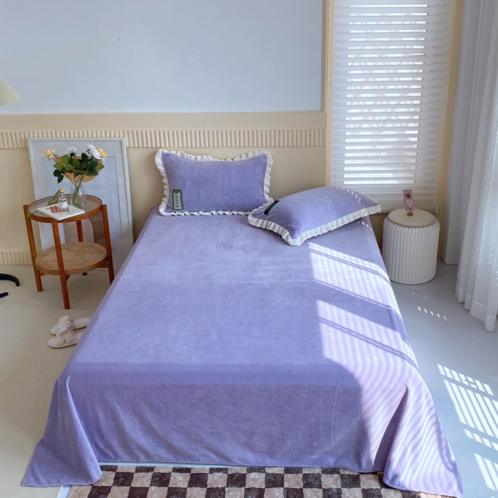 91家纺网 家纺一手货源 找家纺 金爱家 2021新款牛奶绒230g糖果色单床单 糖果色-风信紫