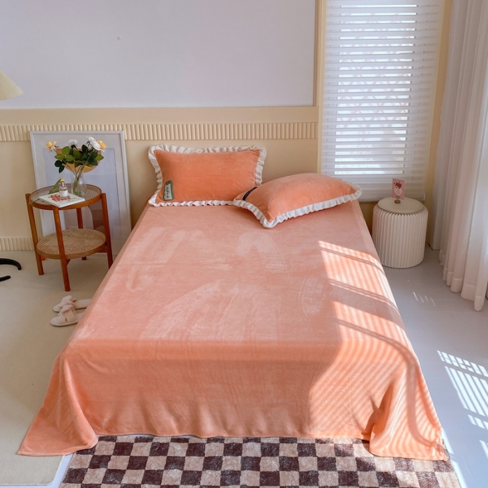 91家纺网 家纺一手货源 找家纺 金爱家 2021新款牛奶绒230g糖果色单床单 糖果色-美人蕉橙