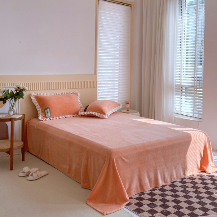 91家纺网 家纺一手货源 找家纺 金爱家 2021新款牛奶绒230g糖果色单床单 糖果色-美人蕉橙