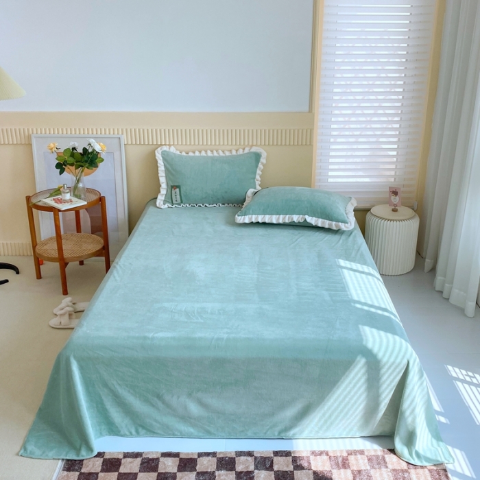 91家纺网 家纺一手货源 找家纺 金爱家 2021新款牛奶绒230g糖果色单床单 糖果色-明绿