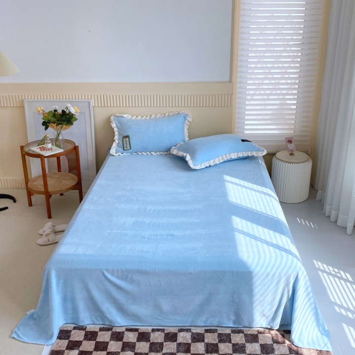 91家纺网 家纺一手货源 找家纺 金爱家 2021新款牛奶绒230g糖果色单床单 糖果色-清水蓝