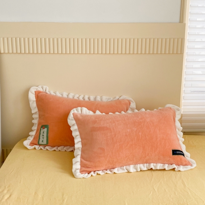 91家纺网 家纺一手货源 找家纺 金爱家 2021新款牛奶绒230g糖果色单枕套一对 糖果色-美人蕉橙