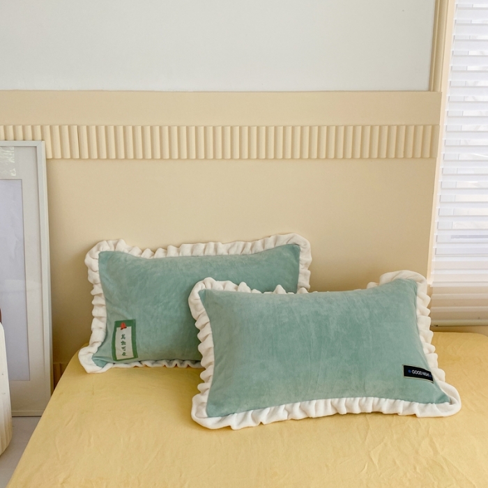 91家纺网 家纺一手货源 找家纺 金爱家 2021新款牛奶绒230g糖果色单枕套一对 糖果色-明绿