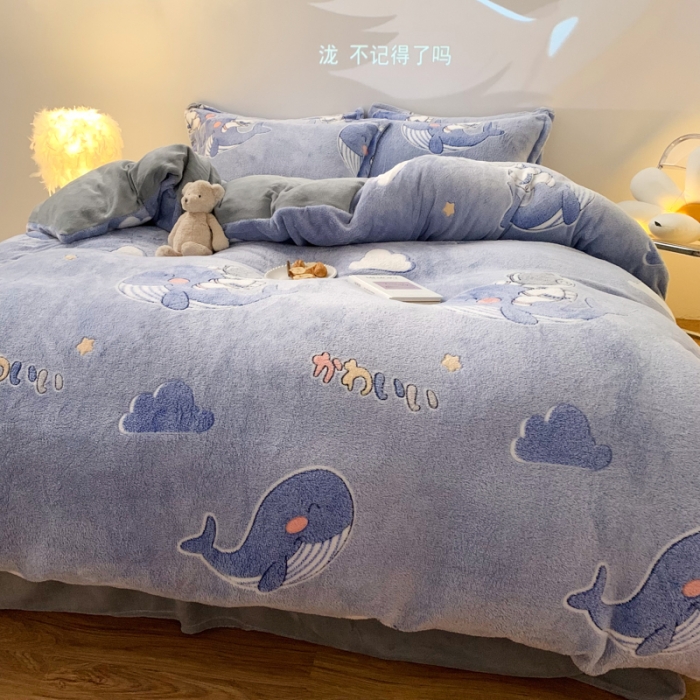 91家纺网 家纺一手货源 找家纺 慕尚 2022新款5D雪花绒单品被套 小鲸鱼