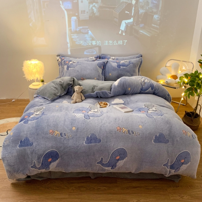 91家纺网 家纺一手货源 找家纺 慕尚 2022新款5D雪花绒四件套 小鲸鱼