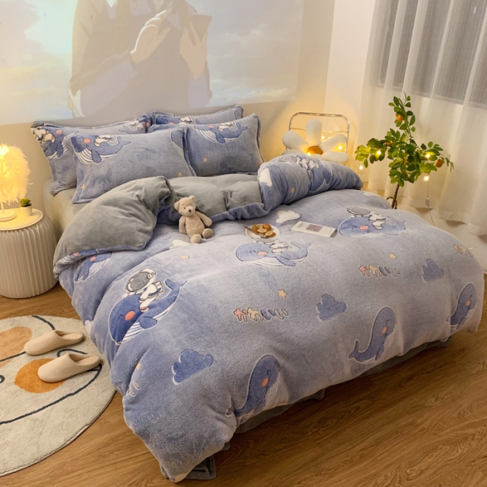 91家纺网 家纺一手货源 找家纺 慕尚 2022新款5D雪花绒四件套 小鲸鱼