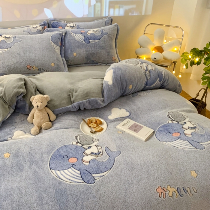 91家纺网 家纺一手货源 找家纺 慕尚 2022新款5D雪花绒四件套 小鲸鱼