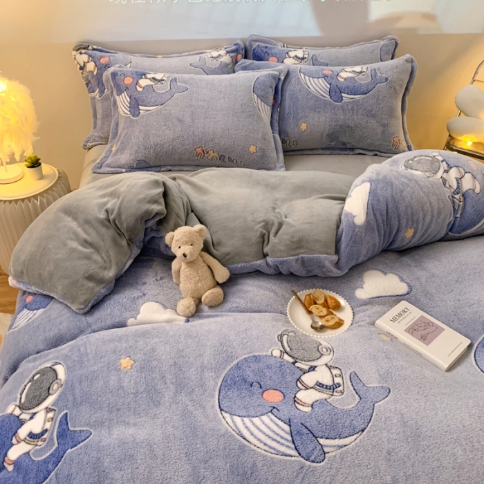 91家纺网 家纺一手货源 找家纺 慕尚 2022新款5D雪花绒四件套 小鲸鱼