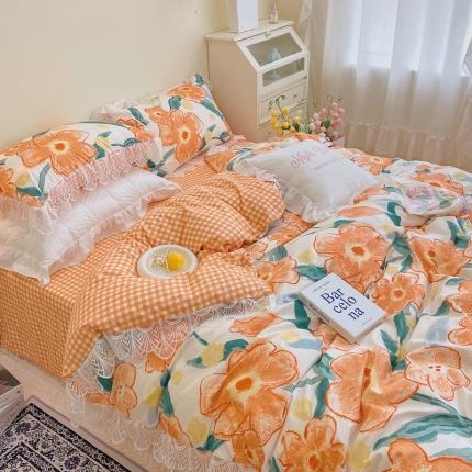 91家纺网 家纺一手货源 找家纺 总 顾里202140支13372复古韩风蕾丝大花边全棉四件套