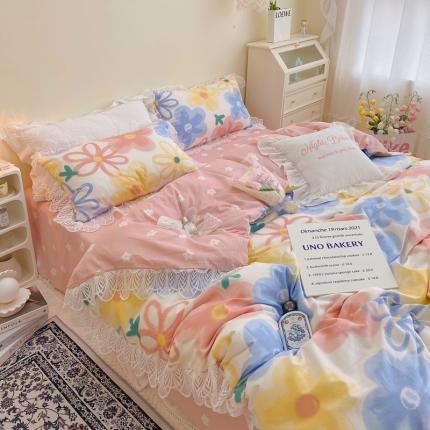 91家纺网 家纺一手货源 找家纺 总 顾里202140支13372复古韩风蕾丝大花边全棉四件套