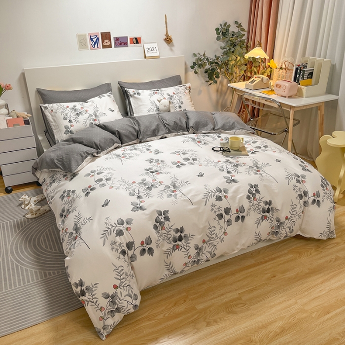 91家纺网 家纺一手货源 找家纺 芊寻家居 2024年新款全棉印花13372四件套画莓