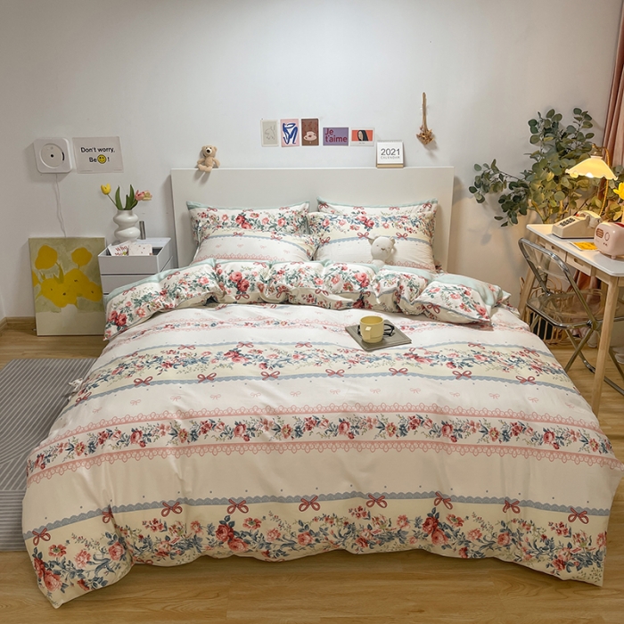 91家纺网 家纺一手货源 找家纺 芊寻家居 2024年新款全棉印花13372四件套思恋白