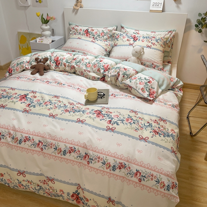 91家纺网 家纺一手货源 找家纺 芊寻家居 2024年新款全棉印花13372四件套思恋白