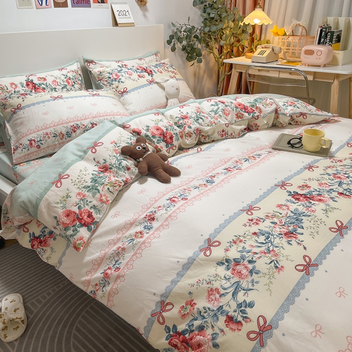 91家纺网 家纺一手货源 找家纺 芊寻家居 2024年新款全棉印花13372四件套思恋白