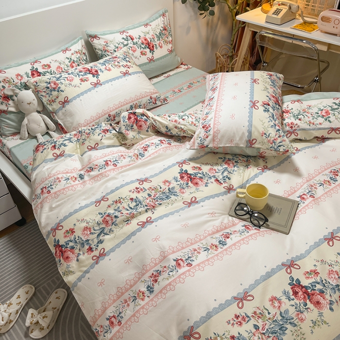 91家纺网 家纺一手货源 找家纺 芊寻家居 2024年新款全棉印花13372四件套思恋白