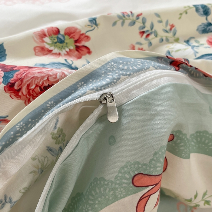 91家纺网 家纺一手货源 找家纺 芊寻家居 2024年新款全棉印花13372四件套思恋蓝