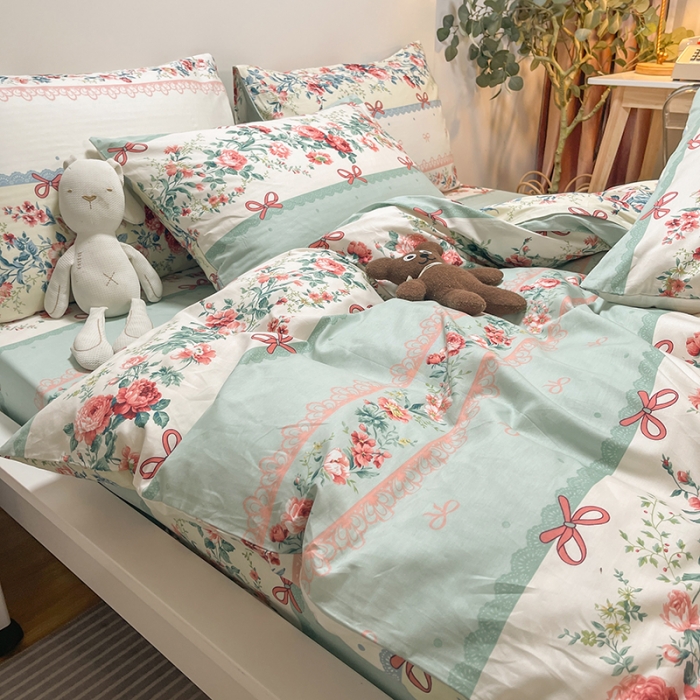 91家纺网 家纺一手货源 找家纺 芊寻家居 2024年新款全棉印花13372四件套思恋蓝