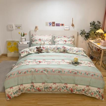 91家纺网 家纺一手货源 找家纺 芊寻家居 2024新款全棉印花13372单被套 思恋蓝