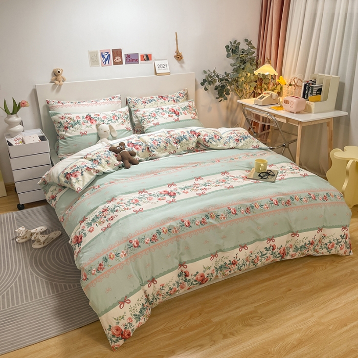 91家纺网 家纺一手货源 找家纺 芊寻家居 2024新款全棉印花13372单被套 思恋蓝