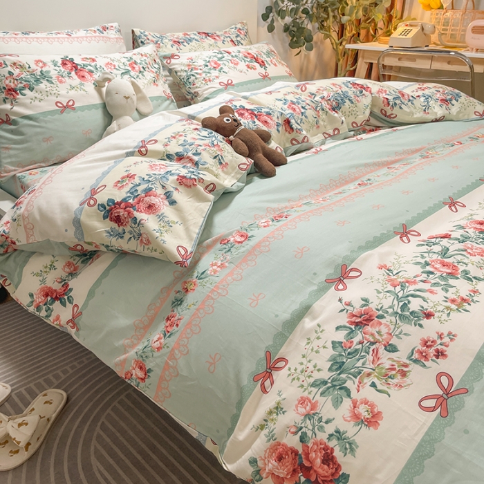 91家纺网 家纺一手货源 找家纺 芊寻家居 2024新款全棉印花13372单被套 思恋蓝