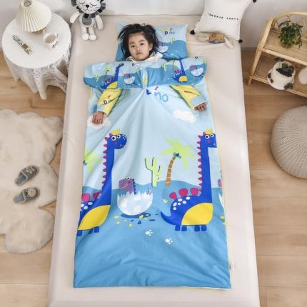 91家纺网 家纺一手货源 找家纺 吉咪兔 2022新款大豆纤维卡通儿童睡袋防踢被袖子款恐龙一家