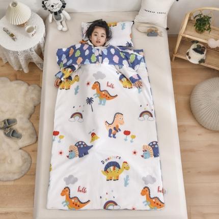 91家纺网 家纺一手货源 找家纺 吉咪兔2022新款大豆纤维卡通儿童睡袋防踢被袖子款快乐小恐龙