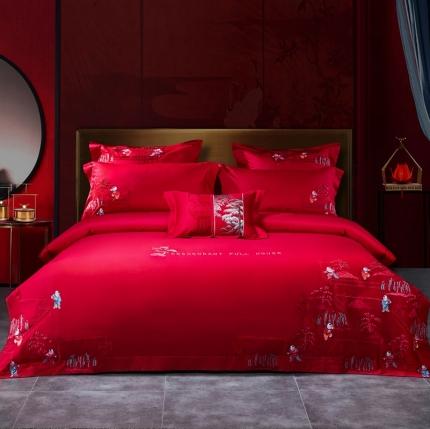 91家纺网 家纺一手货源 找家纺 总-高大尚 2021新款长绒棉婚庆多件套-百子戏园