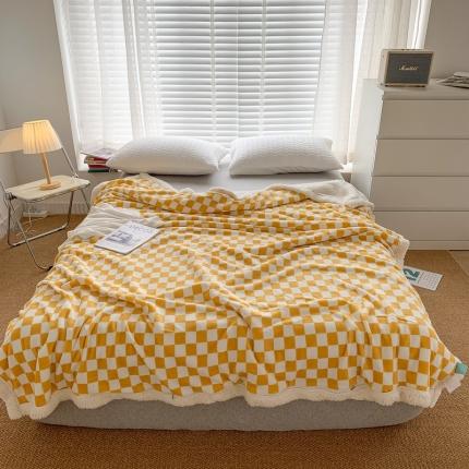 网客家纺 2024新款棋盘格多功能毯 黄
