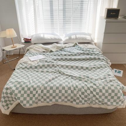 网客家纺 2024新款棋盘格多功能毯 绿