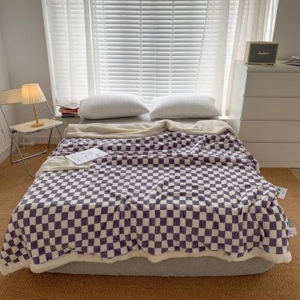 网客家纺 2024新款棋盘格多功能毯 紫