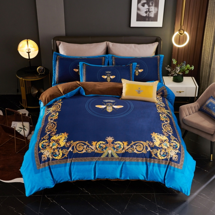 91家纺网 家纺一手货源 找家纺 ds生活馆2021新款奢系列数码印花水晶绒牛奶绒四件套 北欧印象