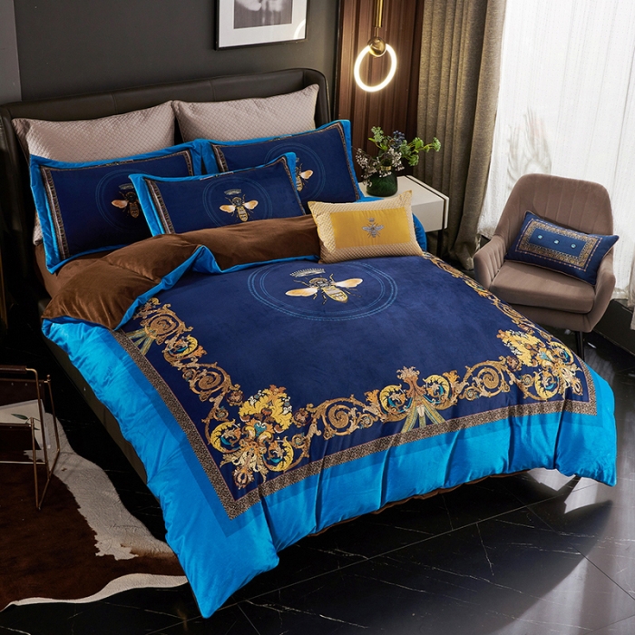 91家纺网 家纺一手货源 找家纺 ds生活馆2021新款奢系列数码印花水晶绒牛奶绒四件套 北欧印象