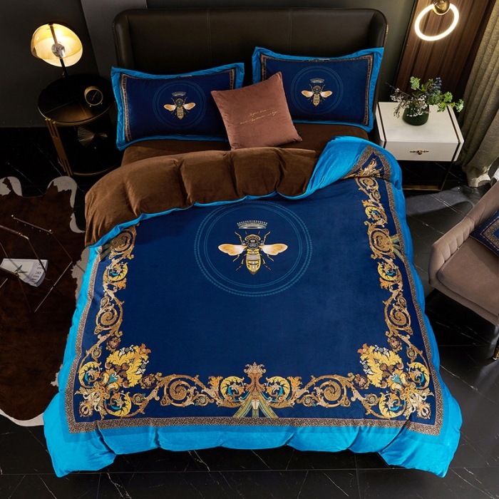 91家纺网 家纺一手货源 找家纺 ds生活馆2021新款奢系列数码印花水晶绒牛奶绒四件套 北欧印象