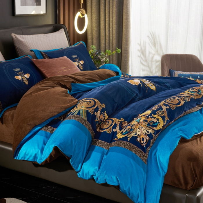 91家纺网 家纺一手货源 找家纺 ds生活馆2021新款奢系列数码印花水晶绒牛奶绒四件套 北欧印象